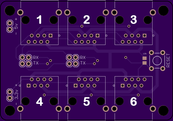 Connector PCB with RJ45 footprints numbered